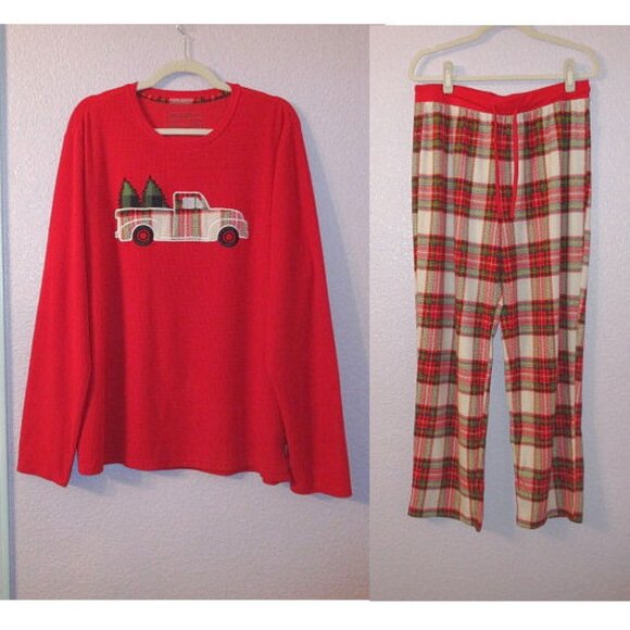 Eddie Bauer Holiday Pajamas Mens L Embroidered Truck 2 Piece Top & Pants Lounge - Picture 1 of 11